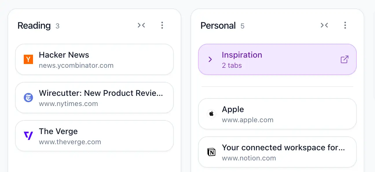 Screenshot of tab grouping interface