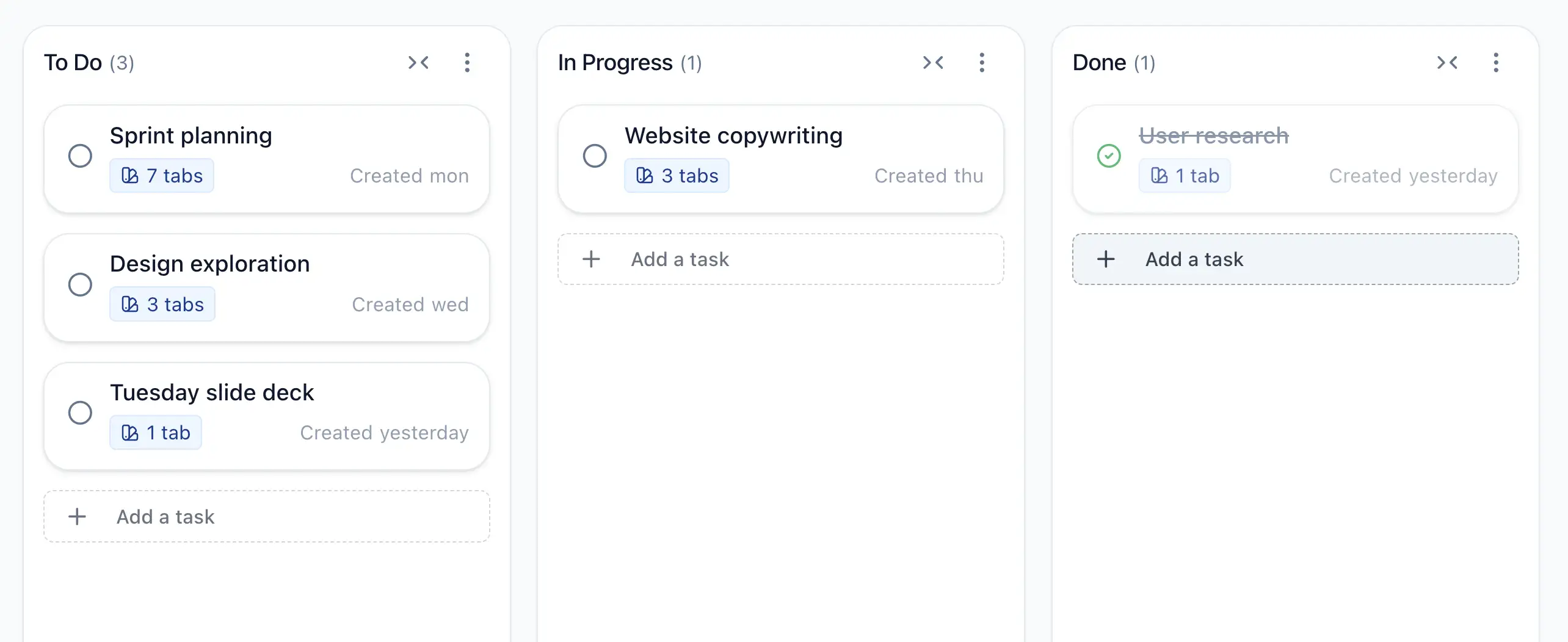 Screenshot of tab to task conversion